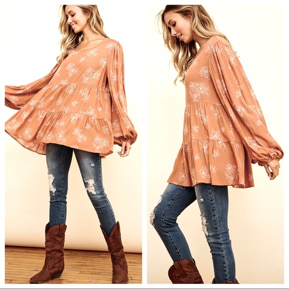 ShopEvelynne Tops - Bohemian Ditsy Floral Print Babydoll Top